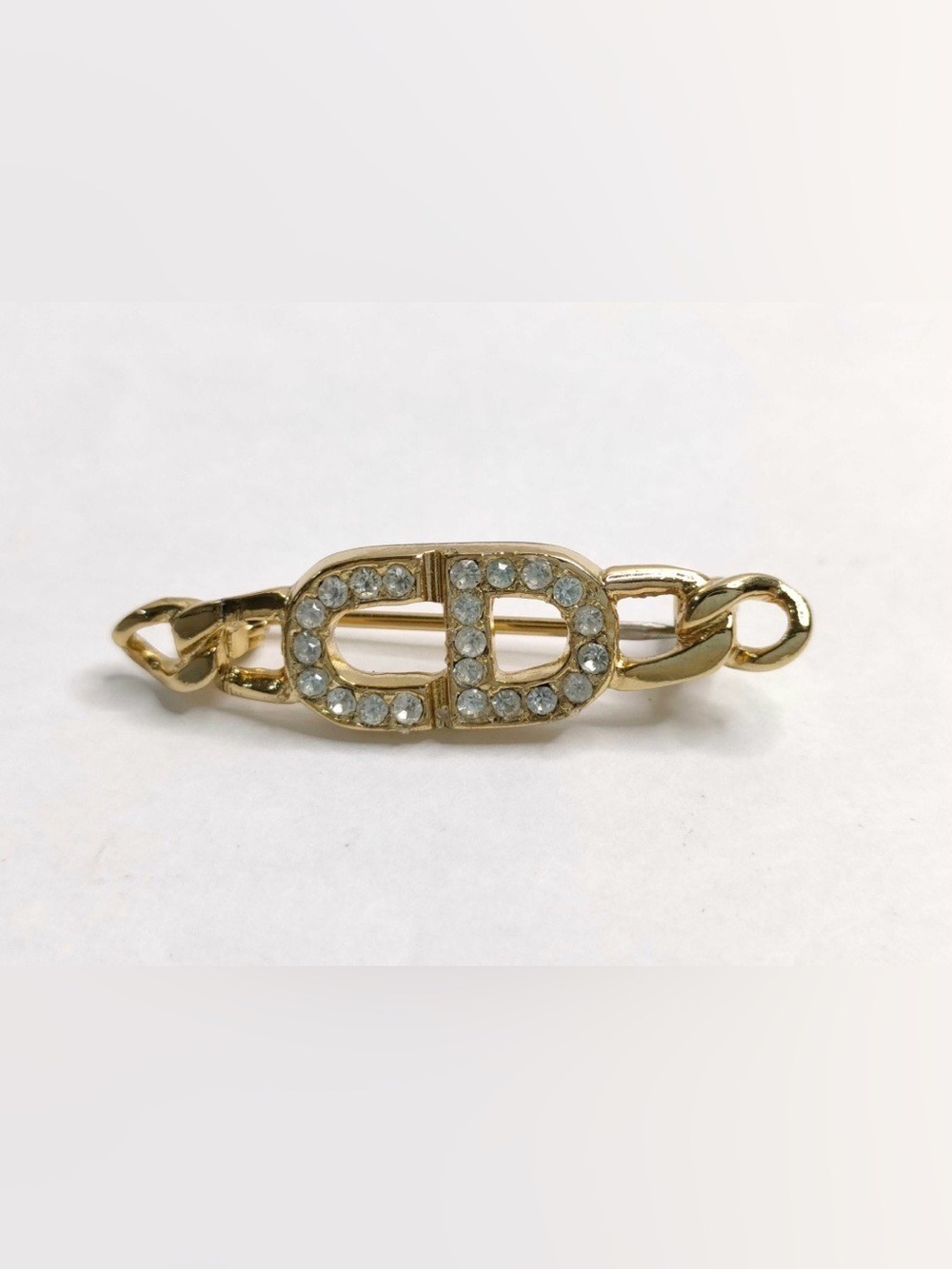 Vintage Dior Gold-Tone Crystal Double D Link Brooch